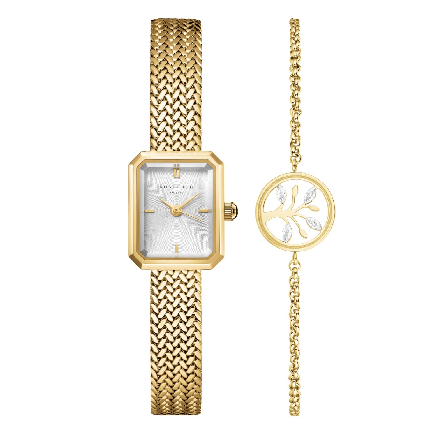 Rosefield MWGTG-X297 Damenuhr Mini Octagon Geschenkset mit Armband Goldfarben
