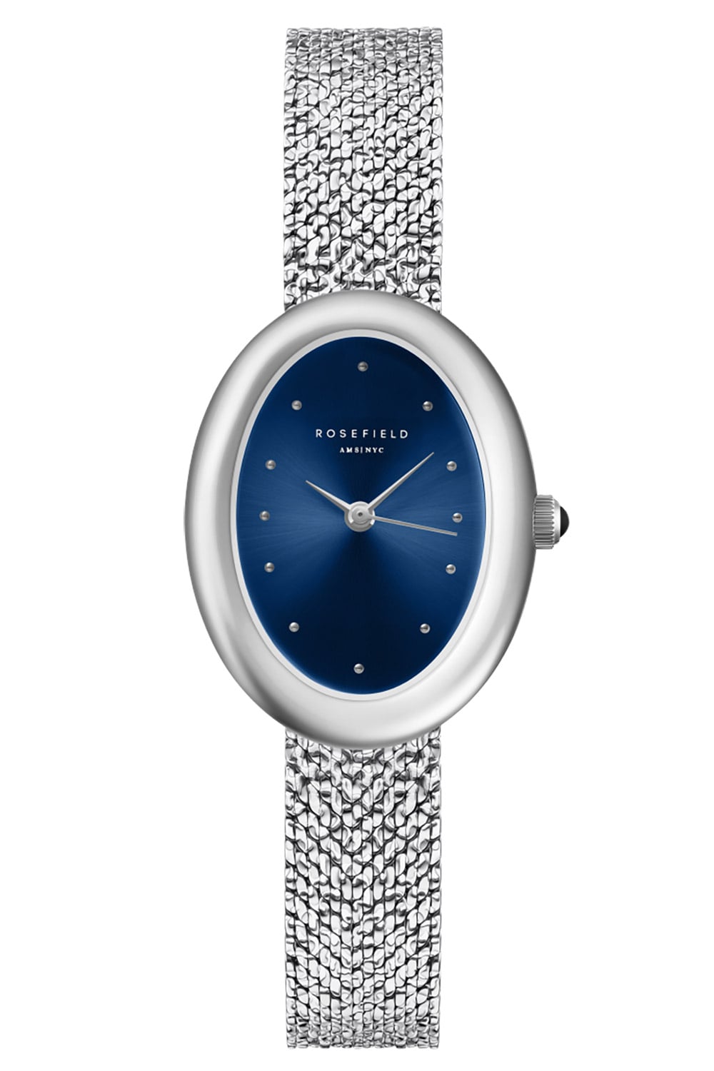 Rosefield OVNSMS-OV25 Damenuhr Oval Mesh Silberfarben/Blau