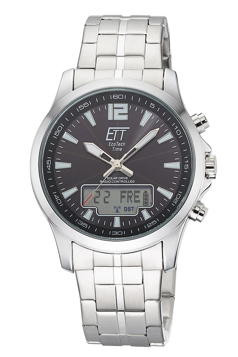 ETT Eco Tech Time EGA-11715-21M Funk-Solar Herrenuhr Professional Worldtimer Schwarz