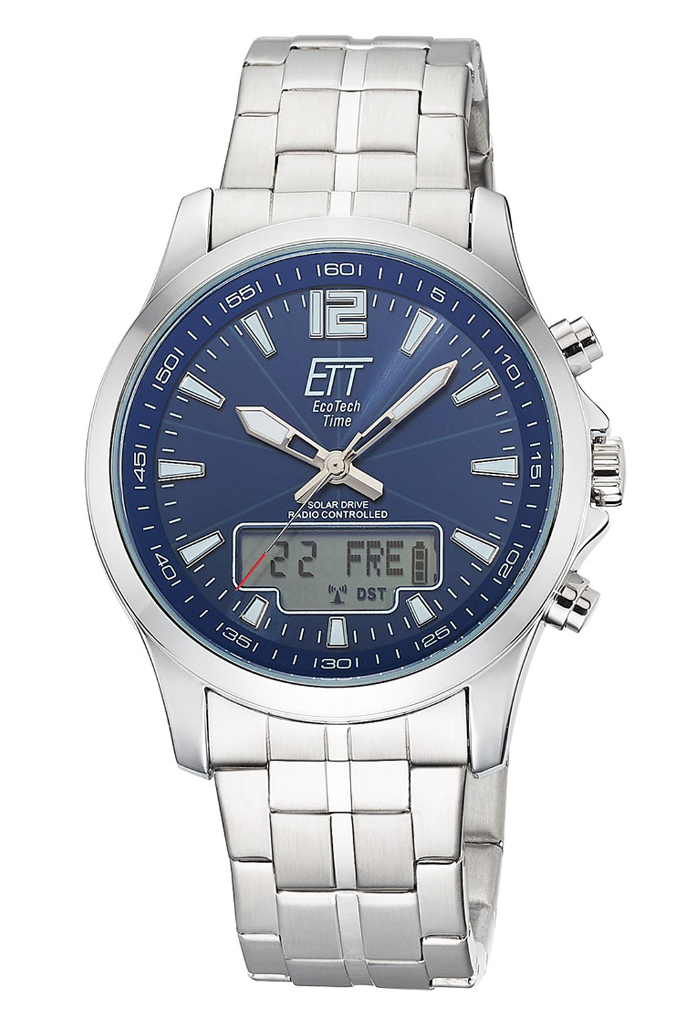ETT Eco Tech Time EGA-11716-31M Funk-Solar Herrenuhr Professional Worldtimer Blau