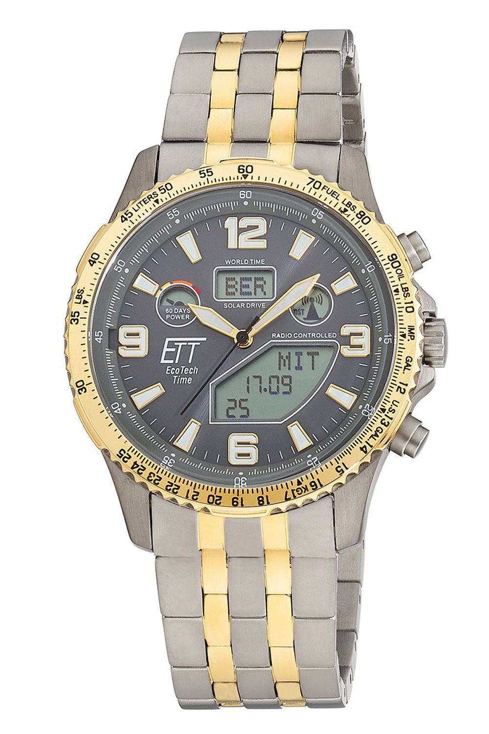 ETT Eco Tech Time EGT-11722-52M Herrenuhr Funk-Solar Professional Worldtimer Zweifarbig