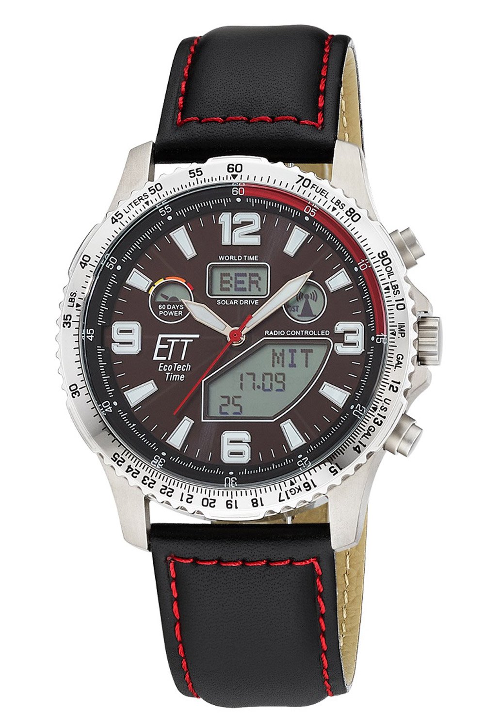 ETT Eco Tech Time EGT-11718-22L Herrenuhr Funk-Solar Professional Worldtimer Titan/Leder ETT Eco Tech Time EGT-11718-22L Herrenuhr Funk-Solar Professional Worldtimer Titan/Leder