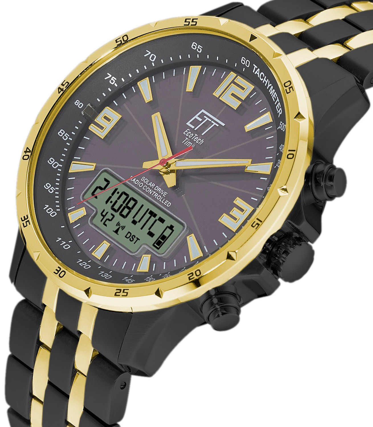 Radio-Controlled Time ETT Black/Gold uhrcenter Arctica Tech Eco -11567-21M Solar Watch EGS • Men\'s