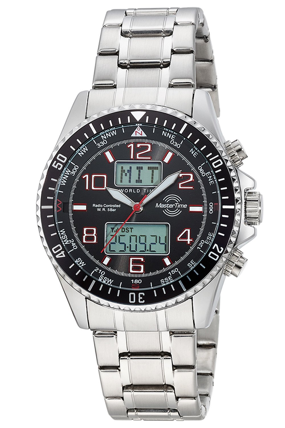 Master Time MTGA-10920-22M Herrenuhr Funk Super Power Stahl/Schwarz mit 2 Bändern