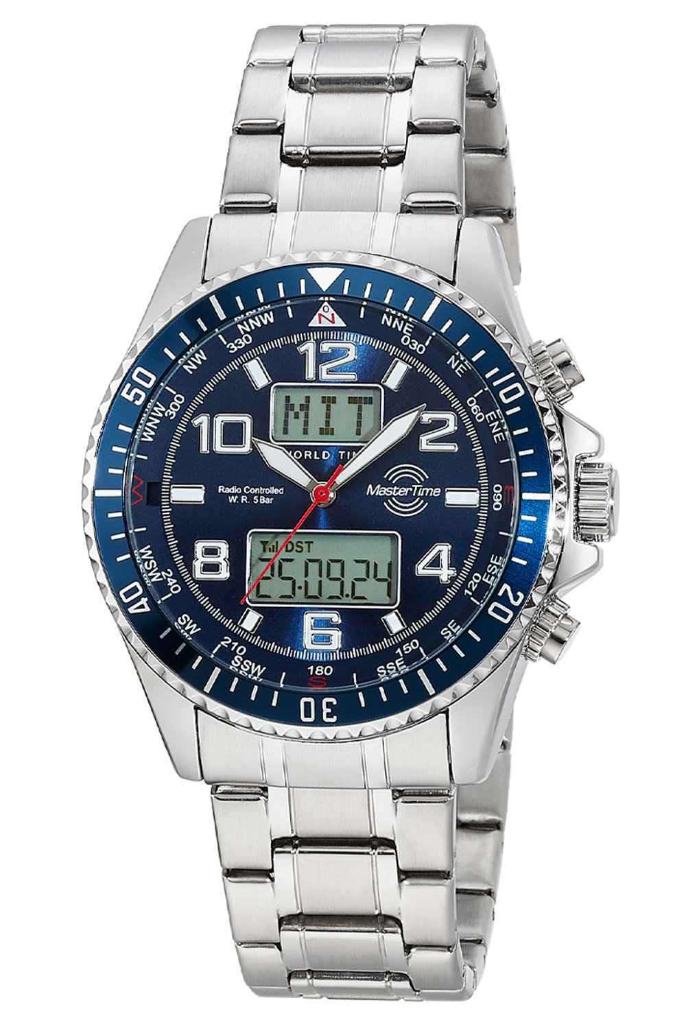 Master Time MTGA-10922-32M Herrenuhr Funk Super Power Stahl/Blau mit 2 Bändern