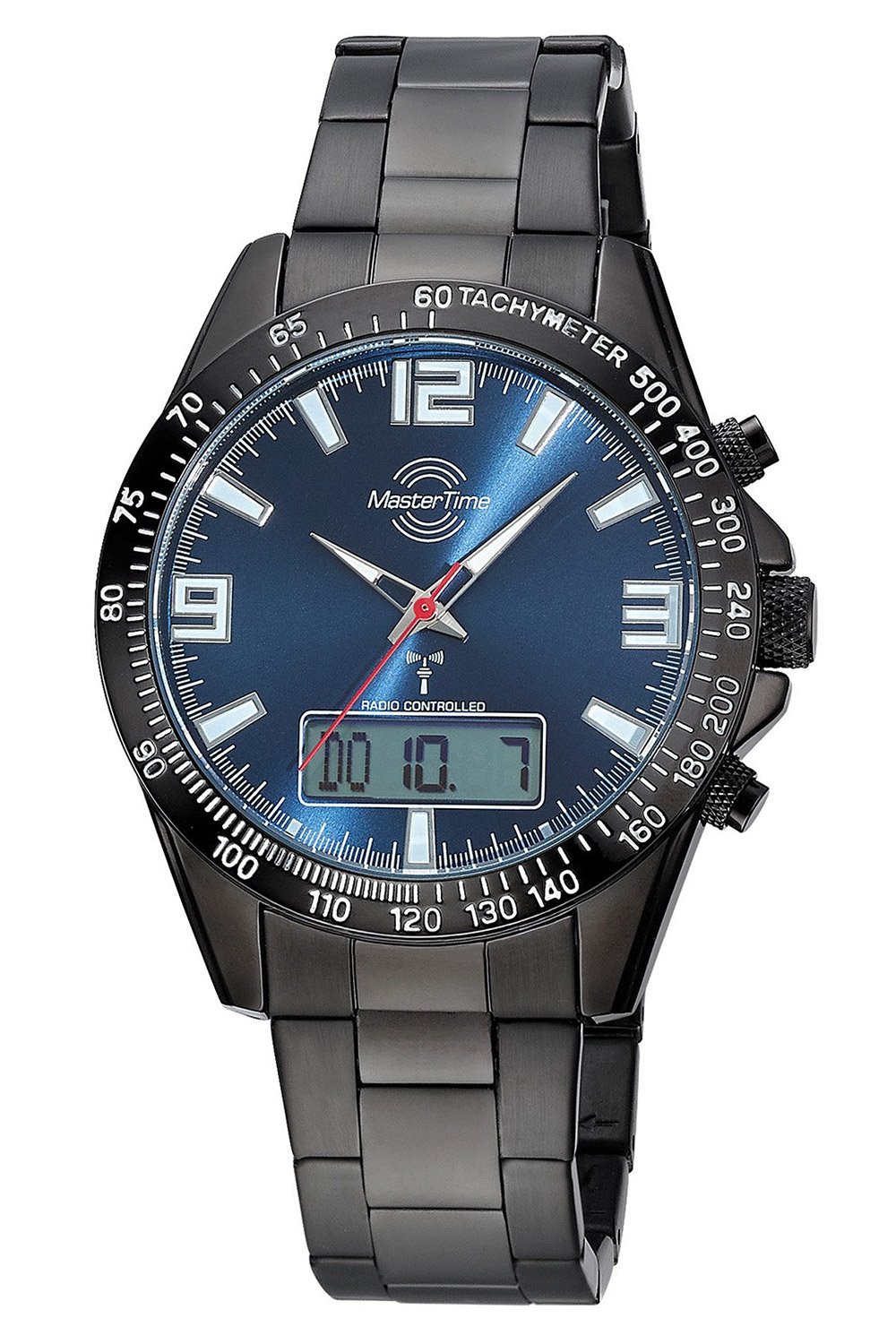 Master Time MTGA-10952-32M Herren-Armbanduhr Funk Sporty Big Date Schwarz/Blau