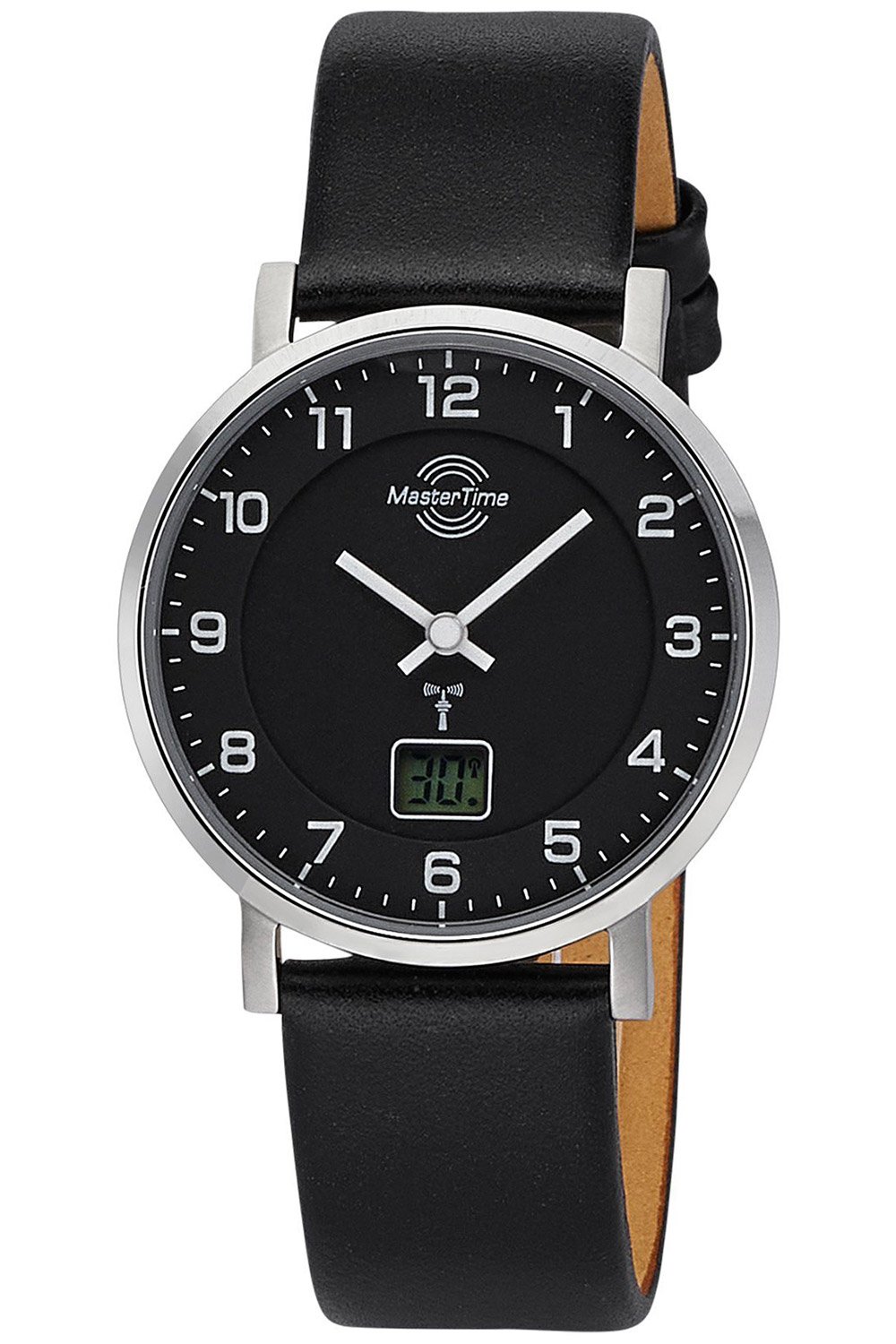 Master Time MTLS-10739-22L Damen-Funkuhr mit Lederband Schwarz