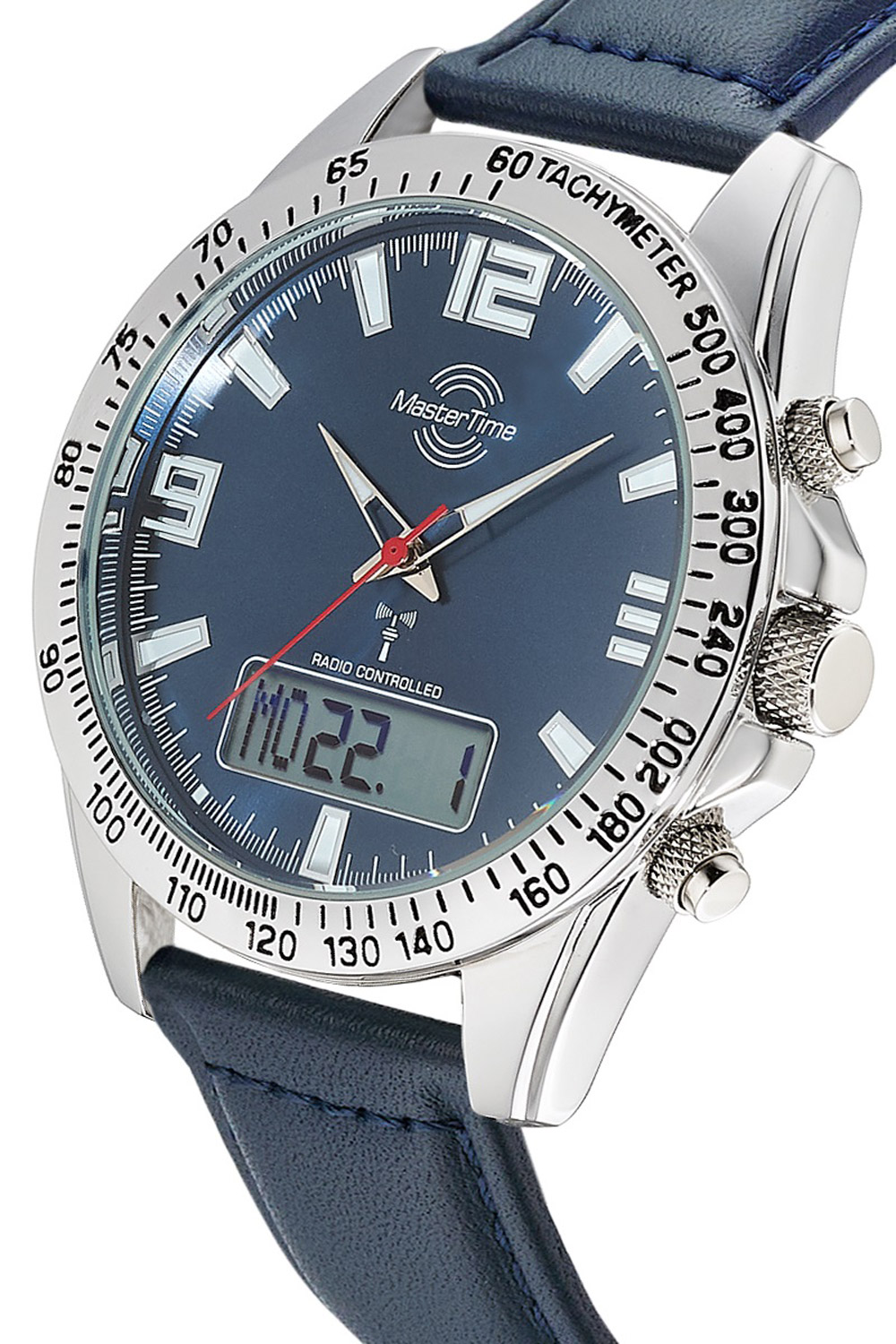 Master Time Funk-Herrenuhr Sporty Big Date Leder Blau MTGA-10876 