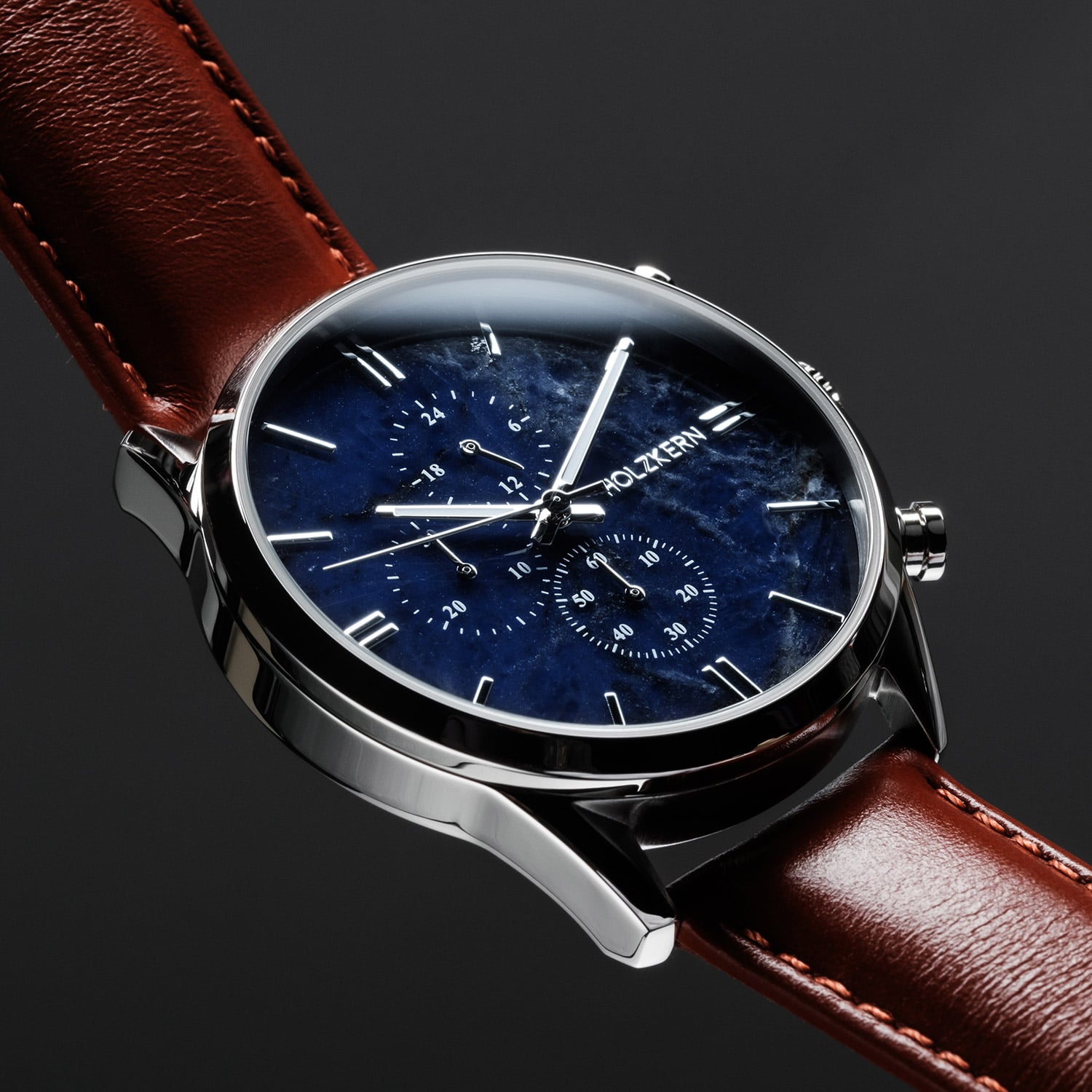 HOLZKERN Orologio Da Uomo In Acciaio Inox | Cronografo Al Quarzo Con Quadrante Blu E Calendario | Cinturino Multicolore Con Chiusura Deployante