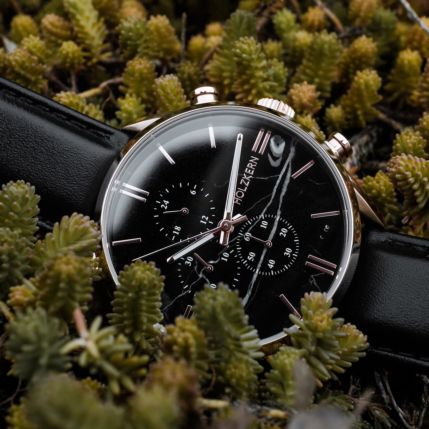 HOLZKERN Orologio da polso solare da uomo Lauri Zebrano/Foglia marrone