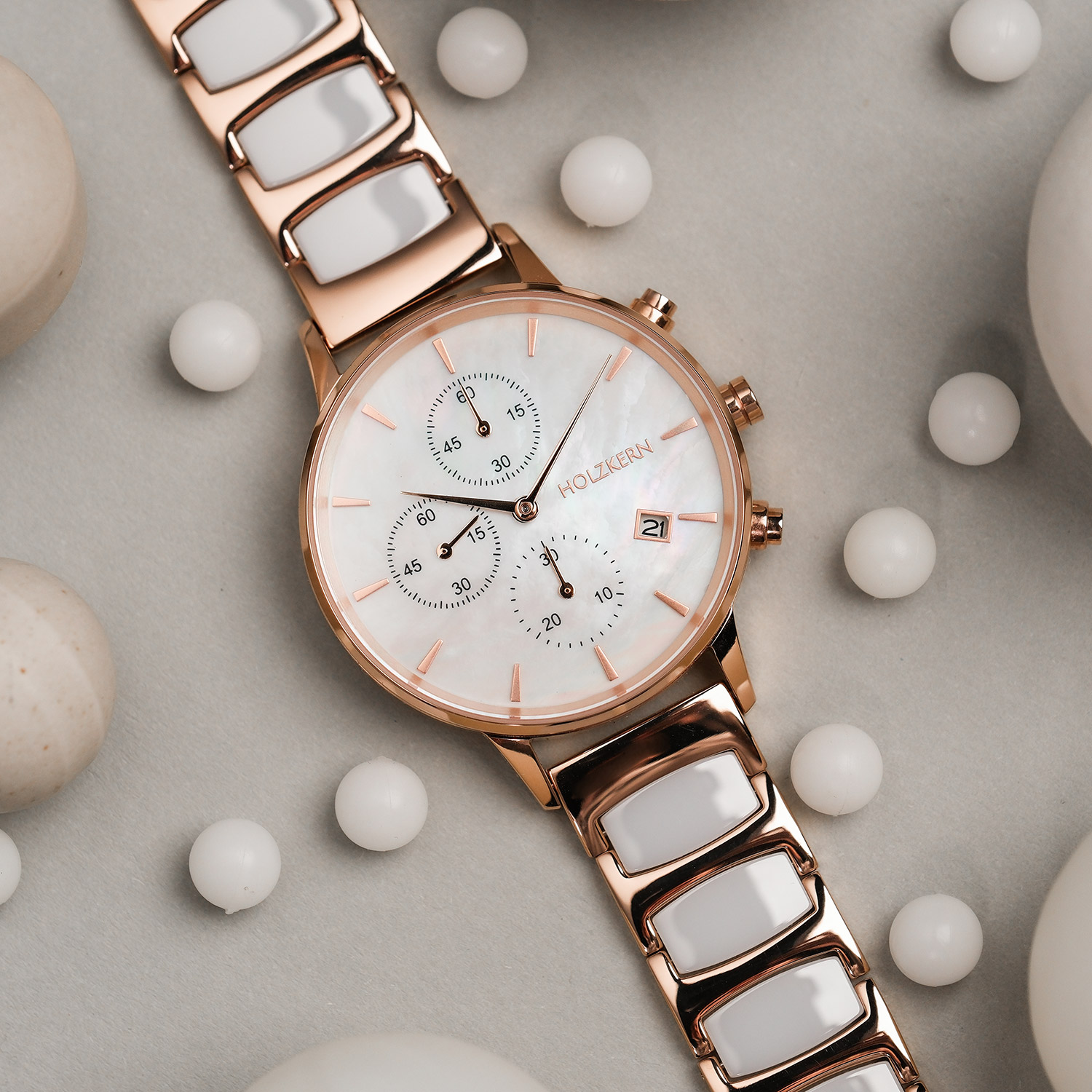 HOLZKERN Orologio Da Donna Automatico - Cassa In Acciaio Oro Rosa, Quadrante Viola, Vetro Minerale, Cinturino In Acciaio - 5