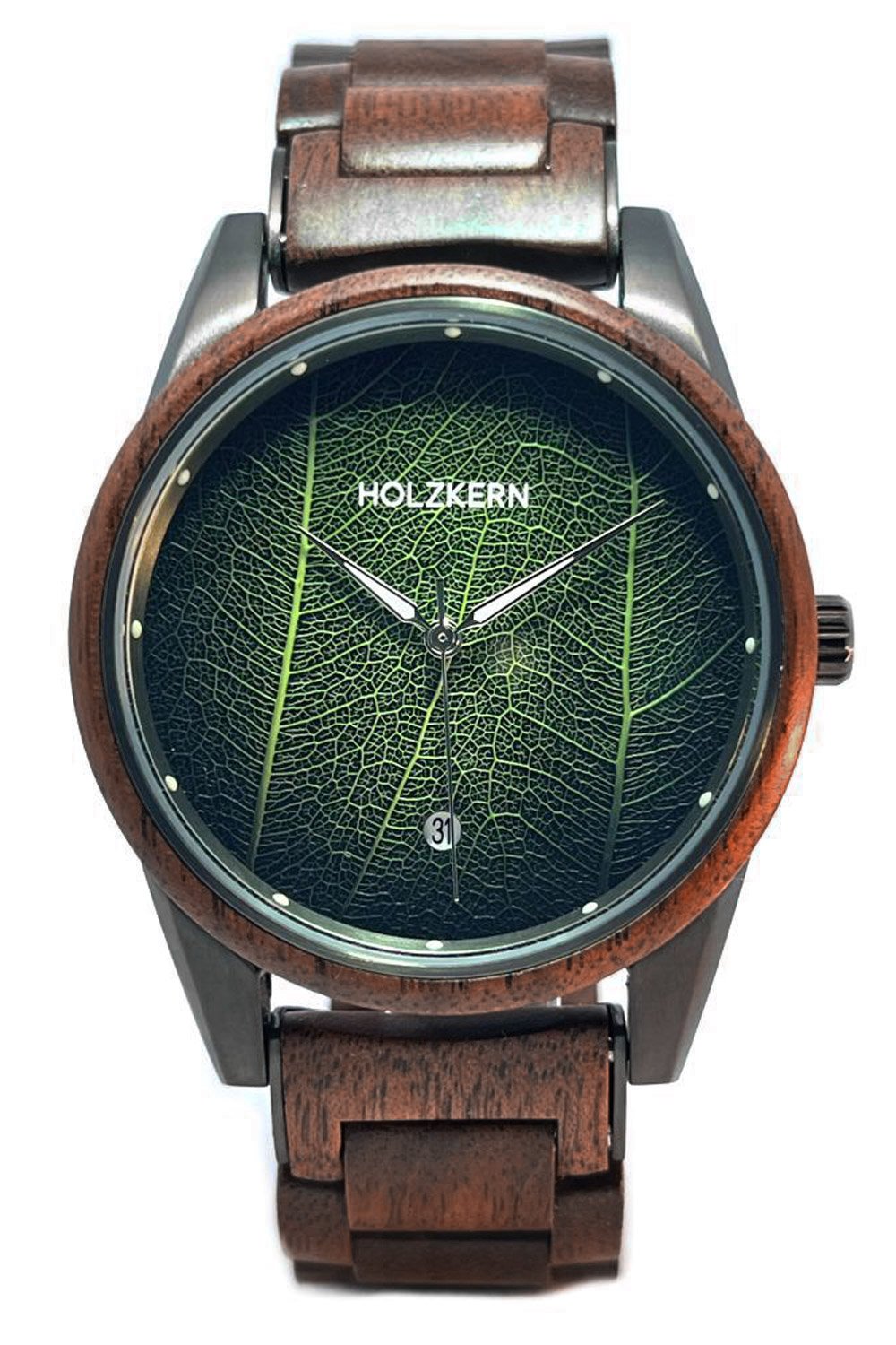 Holzkern Herren-Armbanduhr Edisto Walnuss/Blatt