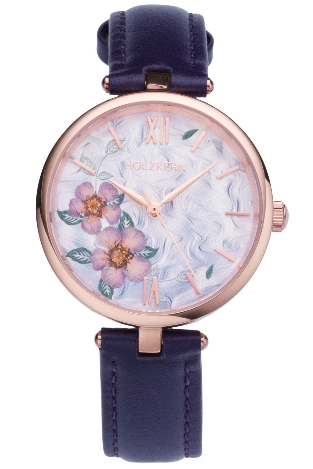 Holzkern Damenuhr Everbloom Pflaumenblüte Violett/Roségoldfarben