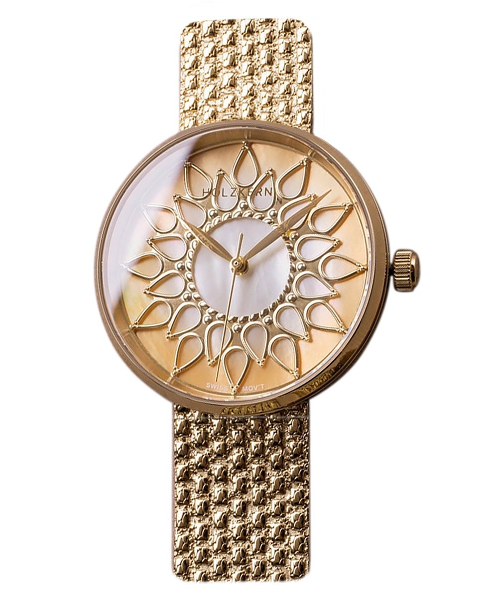 Holzkern Damenuhr Suncatcher Perlmutt/Goldfarben