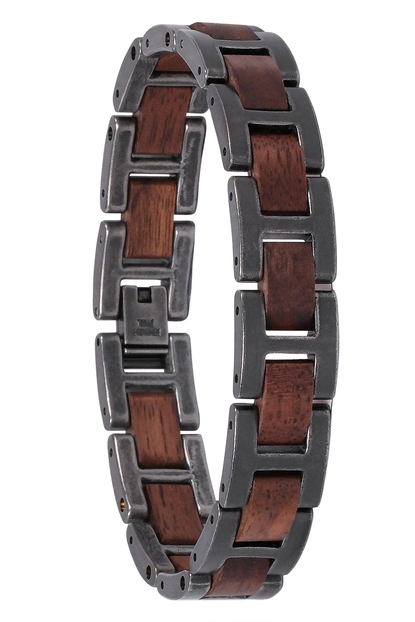 Holzkern Herren-Armband Edelstahl mit Holz Acoustic Walnuss/Antik-Silberfarben