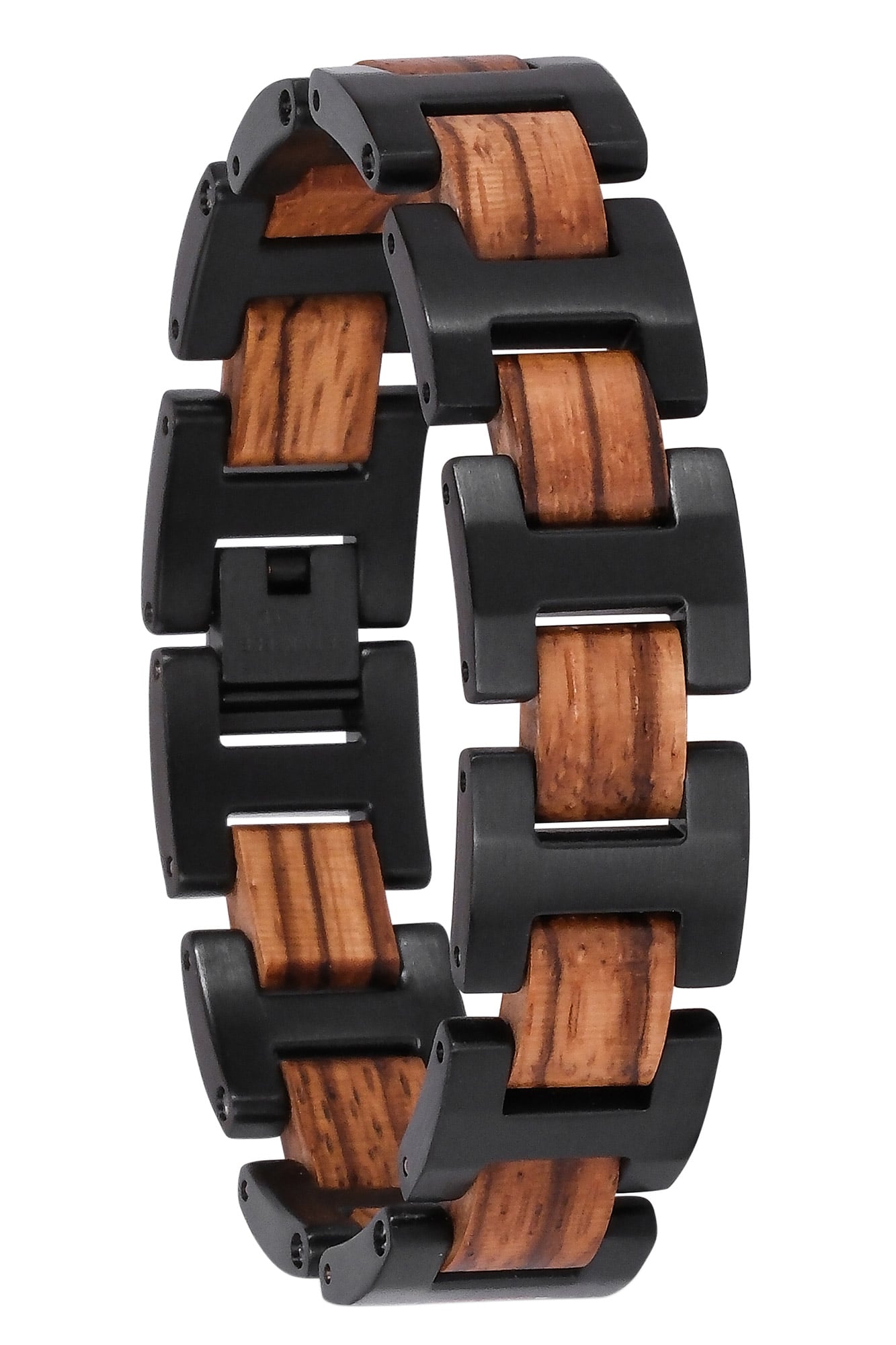 Holzkern Herrenarmband Edelstahl mit Holz Acoustic Zebrano/Schwarz