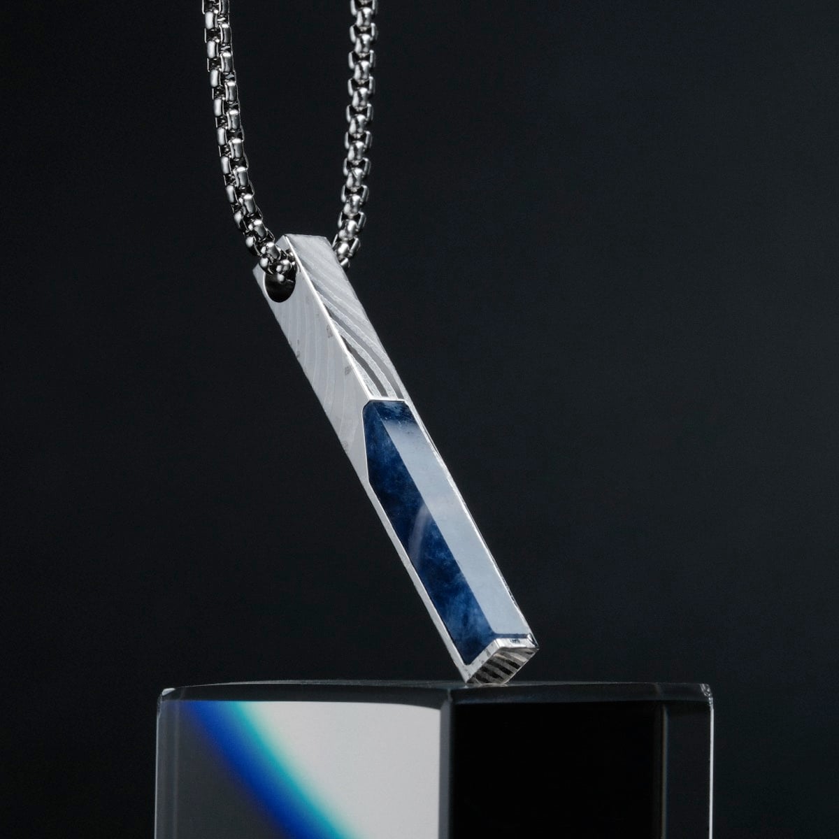 Holzkern Herren-Halskette Edelstahl Campania Sodalith/Damast Holzkern Herren-Halskette Edelstahl Campania Sodalith/Damast