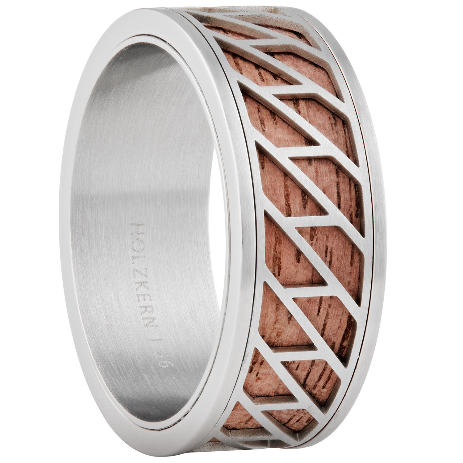 Holzkern Herrenring Edelstahl Bariton Walnuss/Silberfarben