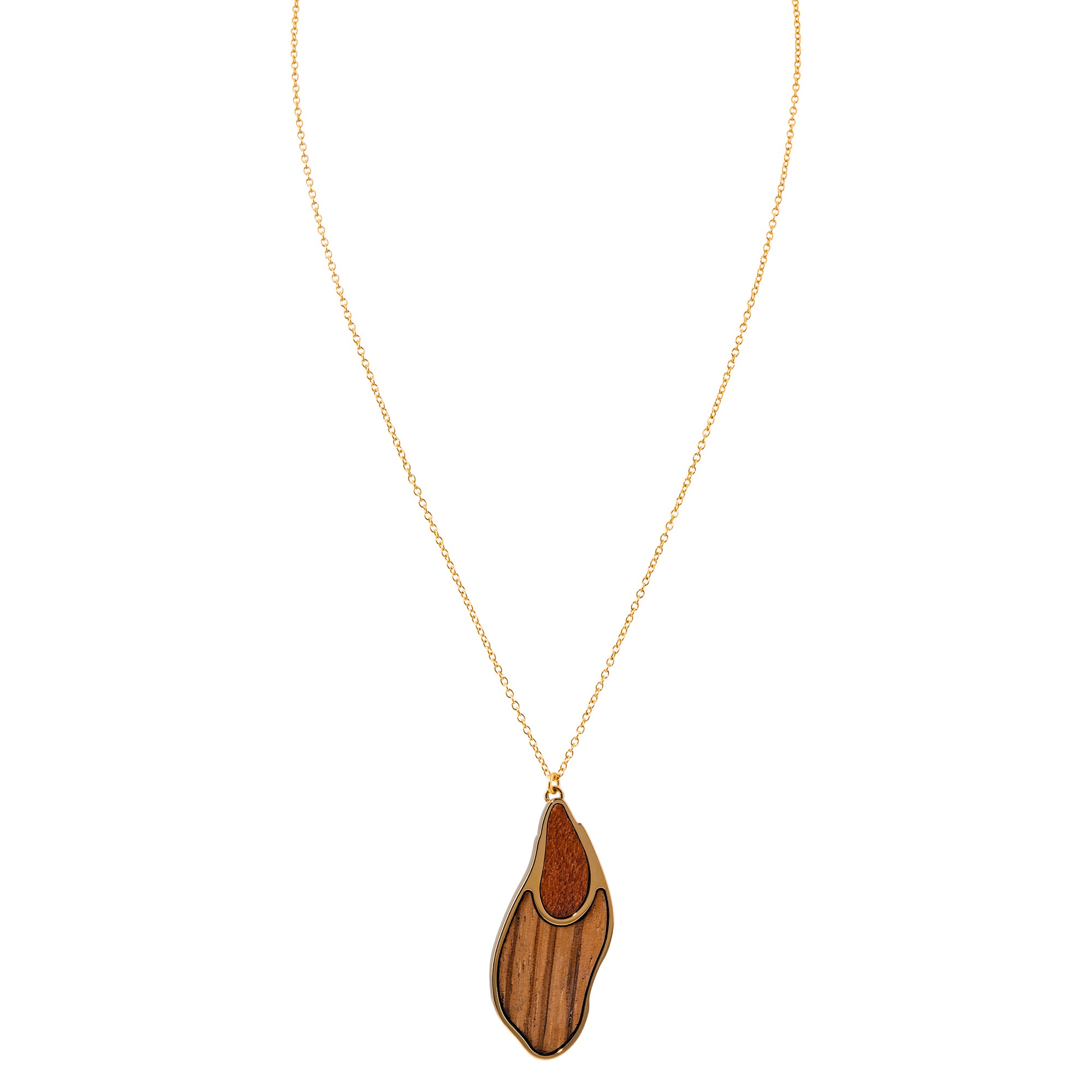 Holzkern Damen-Halskette Sequoia Zebrano/Goldfarben