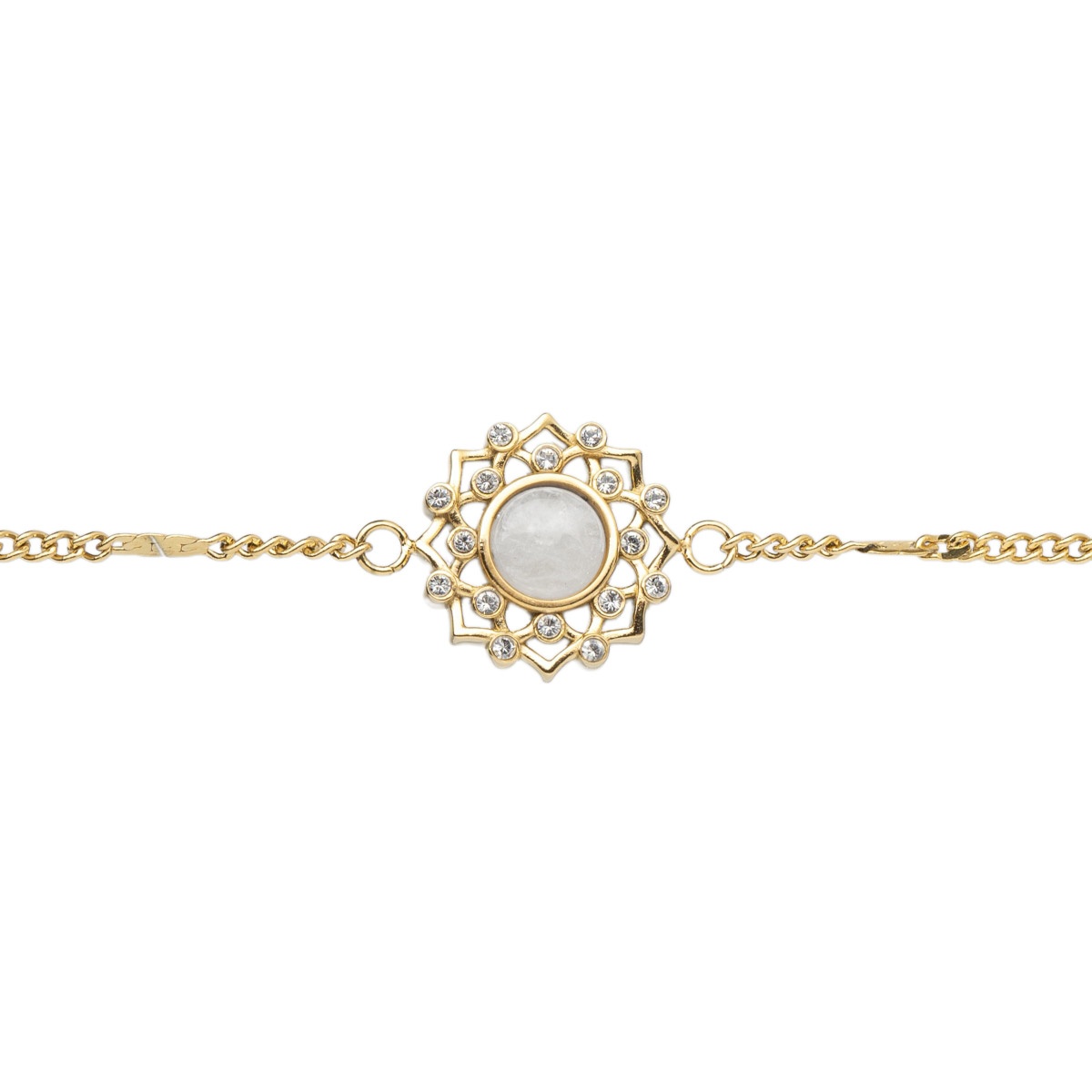 Holzkern Damen-Armband Composition Gem Mondstein/Goldfarben