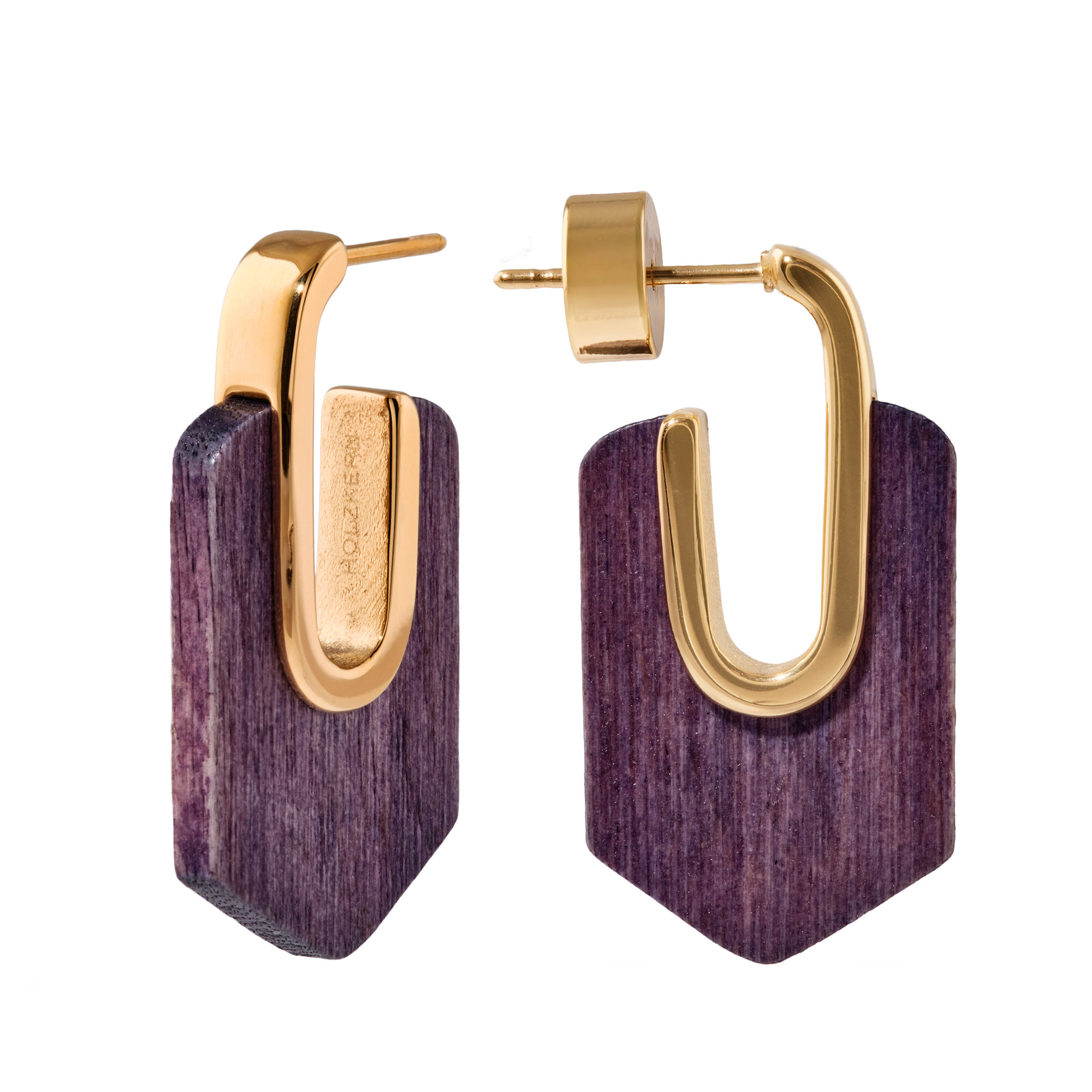 Holzkern Damen-Ohrringe Ohrstecker Sequoia Amaranth/Goldfarben
