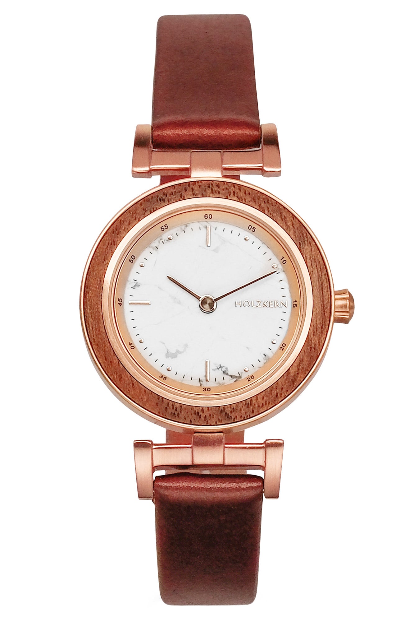 Holzkern Damenarmbanduhr Quarz Ida Walnuss/Marmor