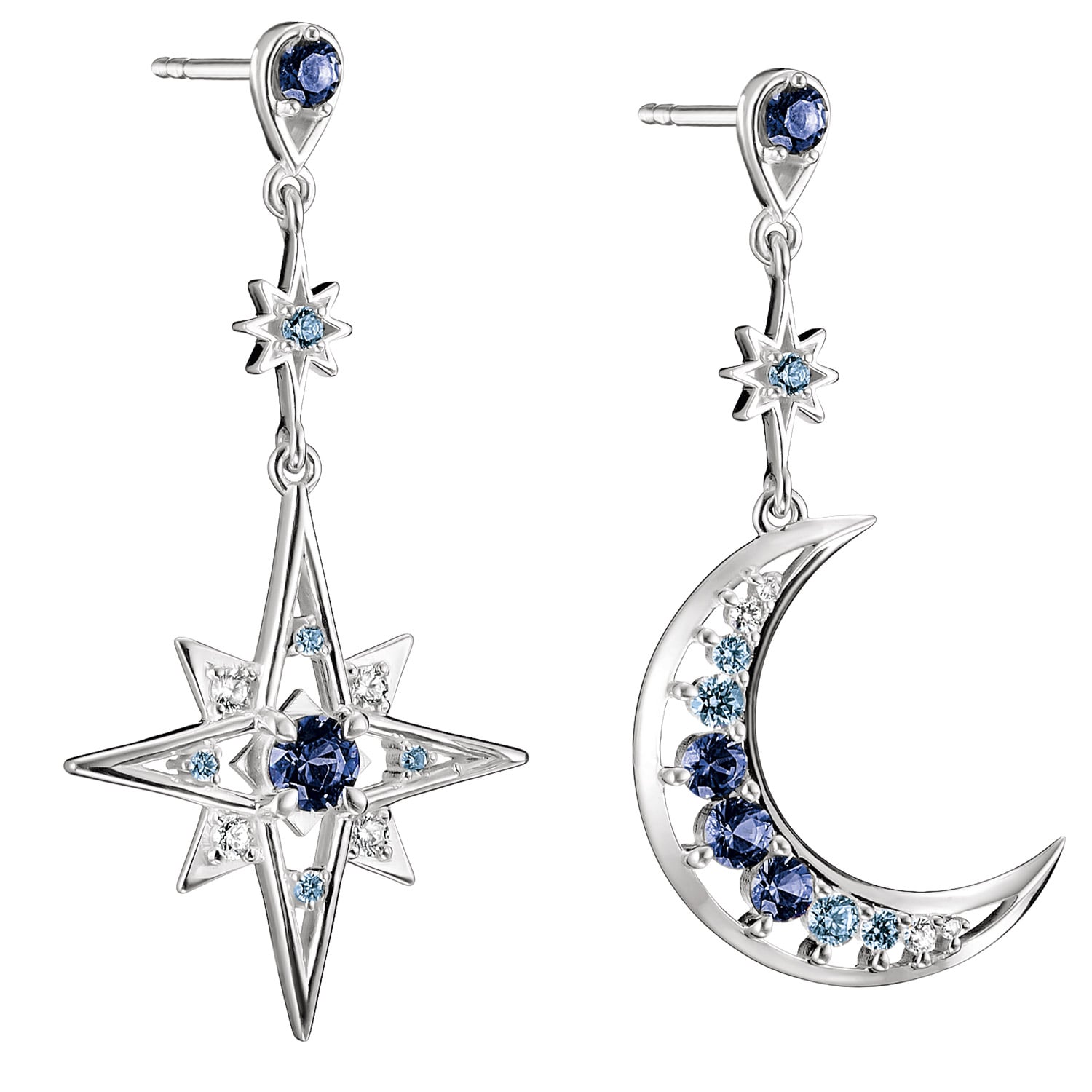 Thomas Sabo H2379-166-1 Damenohrringe Silber Mond und Stern Blaue Steine