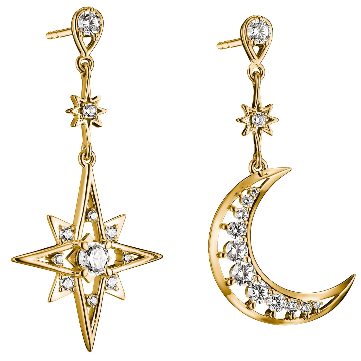 Thomas Sabo H2379-M01-14 Damen-Ohrringe Goldfarben Mond und Stern Zirkonia