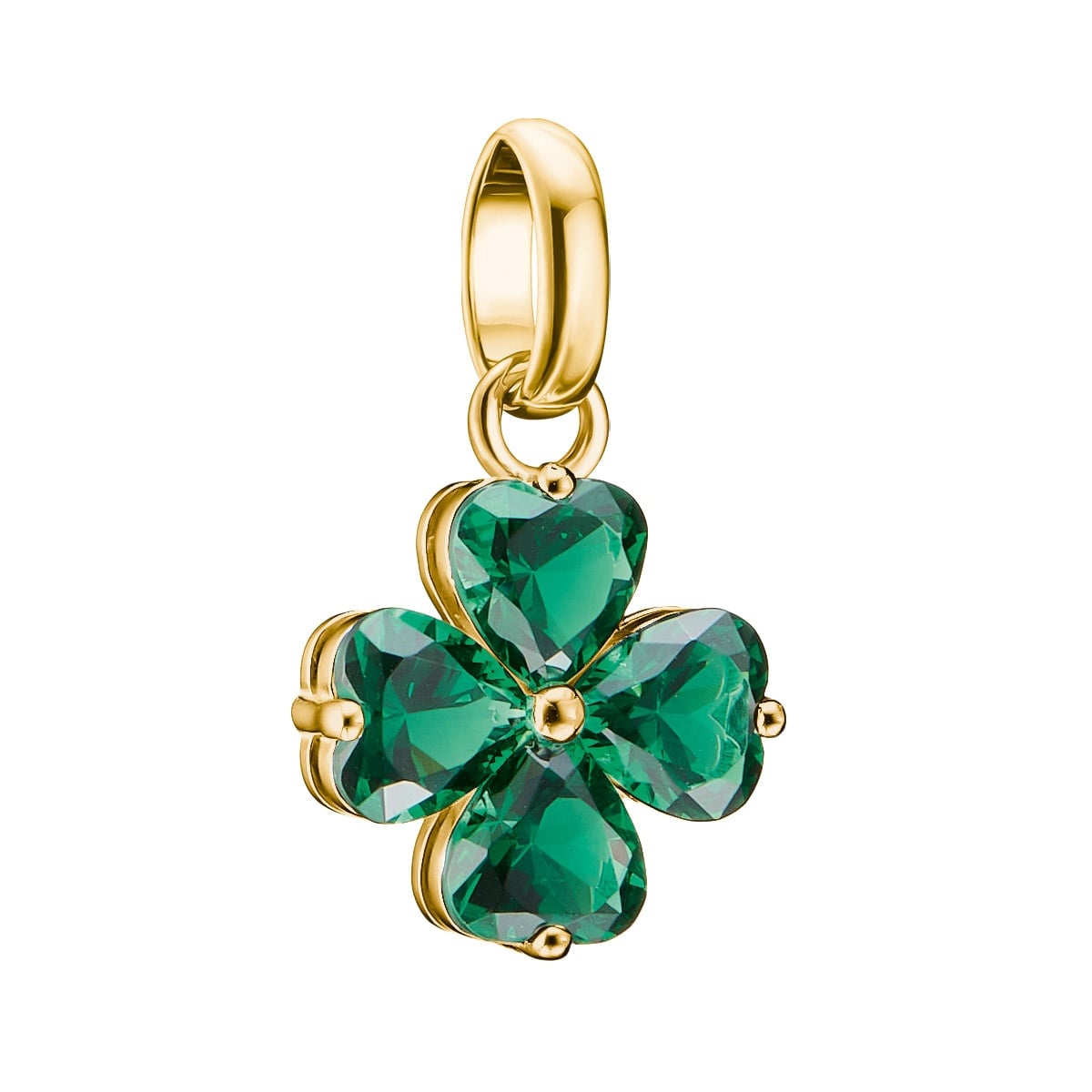 Thomas Sabo CC1326-M01-6 Charm-Anhänger Kleeblatt Goldfarben Grüne Steine