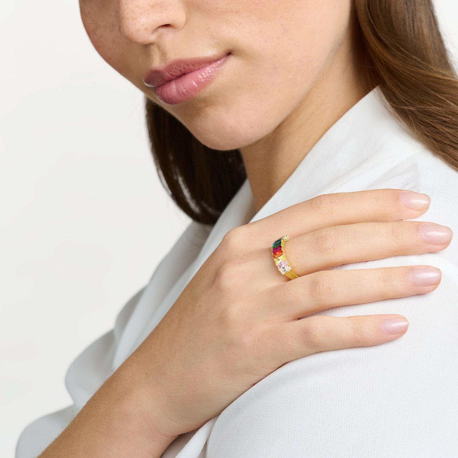 Thomas Sabo Damen-Ring Mit Farbigen Steinen – Roségold Vergoldet, 925 Sterlingsilber | Facettierter Center-Stein, Eleganter Vorsteckring
