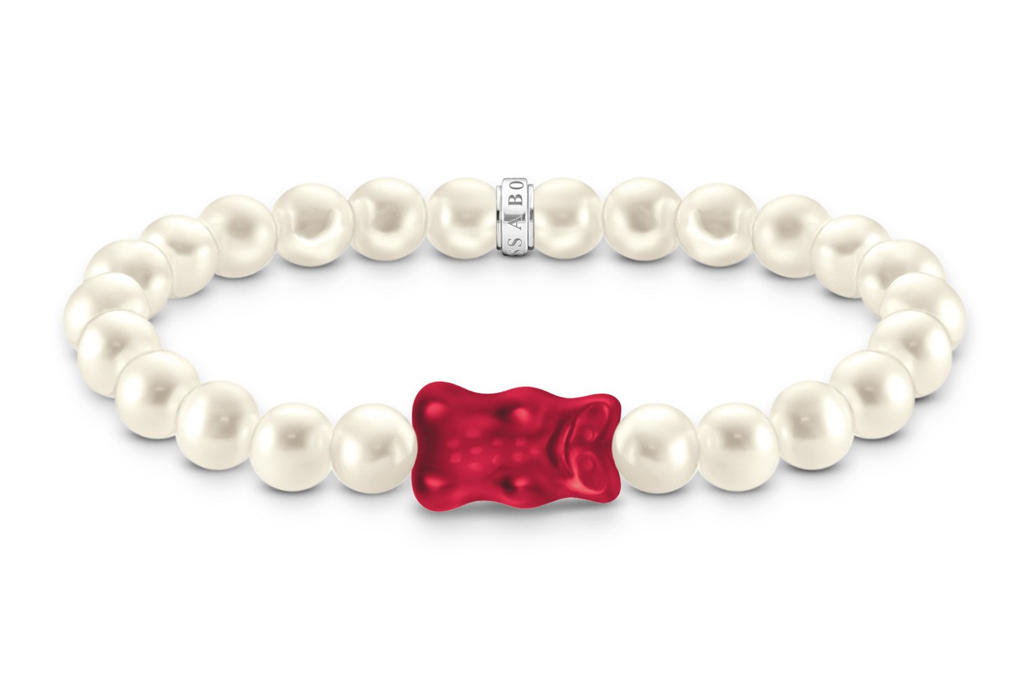 Thomas Sabo A2154-017-10-L15 Damen-Perlenarmband mit rotem Goldbären