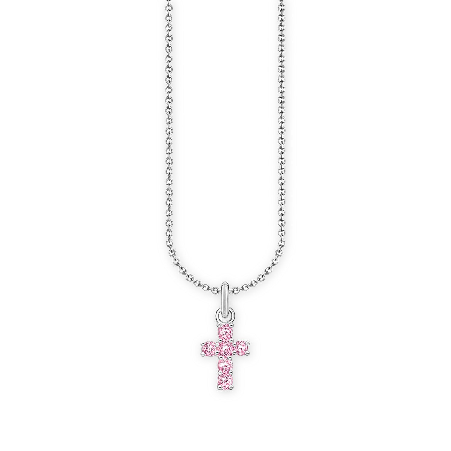 Thomas Sabo KE2226-051-9-L45V Damen-Halskette mit rosa Kreuz-Anhänger Silber