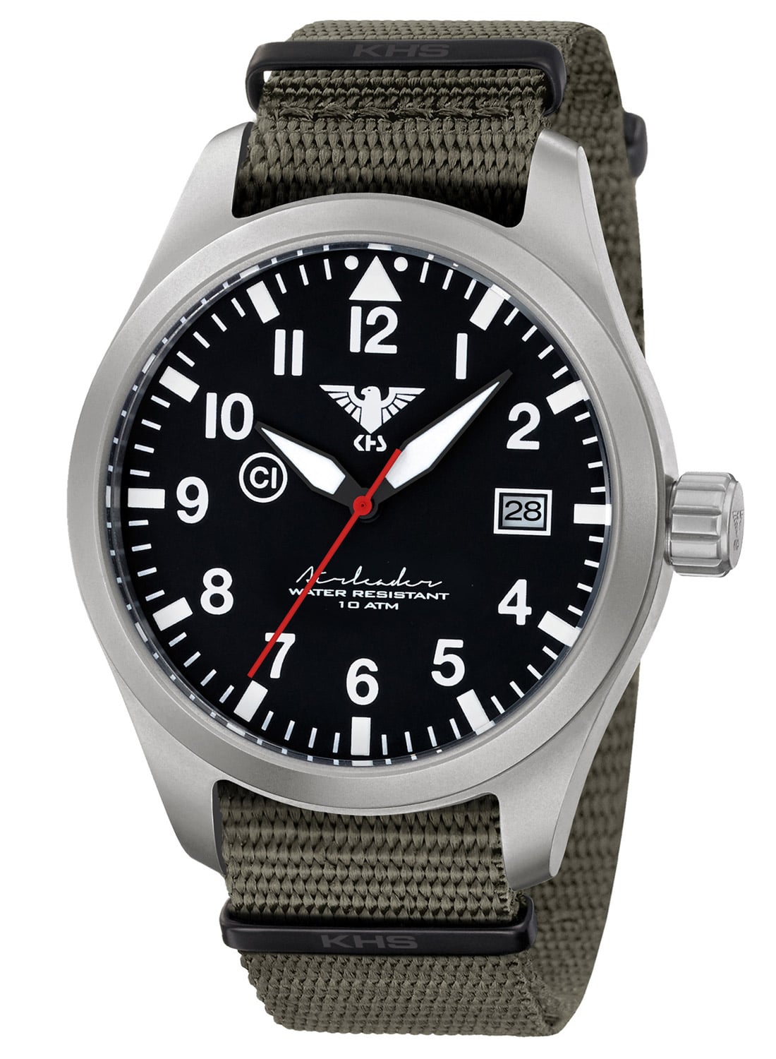 KHS AIRS.NSGO Herren-Armbanduhr Airleader Olivgrün/Stahl