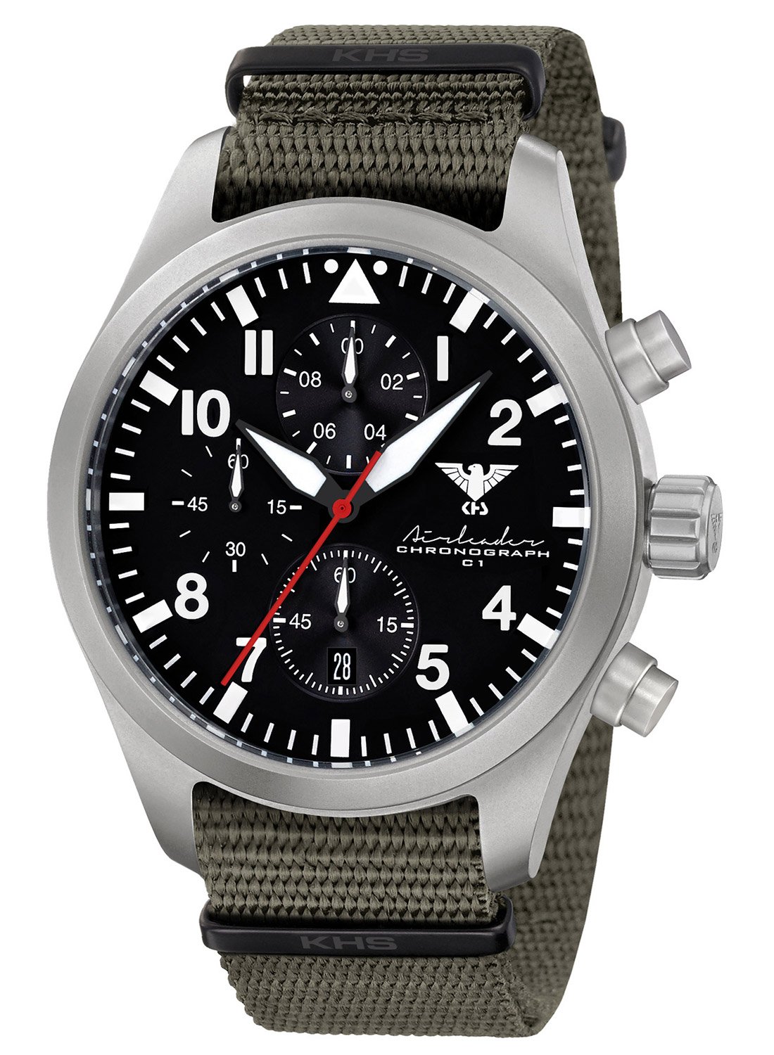 KHS AIRSC.NSGO Herrenuhr Airleader Chronograph Olivgrün/Stahl