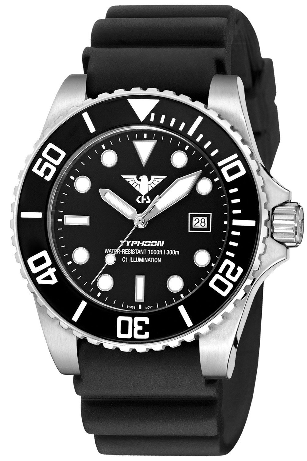 KHS TYS.DB Herren-Taucheruhr Typhoon Schwarz/Stahl 30 bar