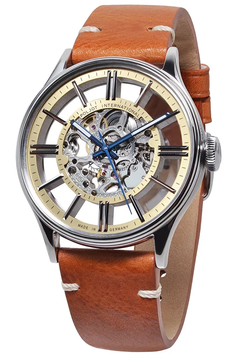 Poljot International 6114.1220102 Unisex-Armbanduhr Handaufzug Vintage Skeleton Braun