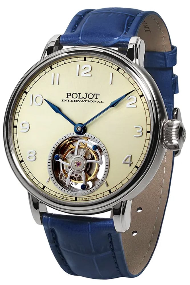 Poljot International 3400.T-XVIII-CS Herrenuhr Tourbillon XVIII Blau/Champagnerfarben