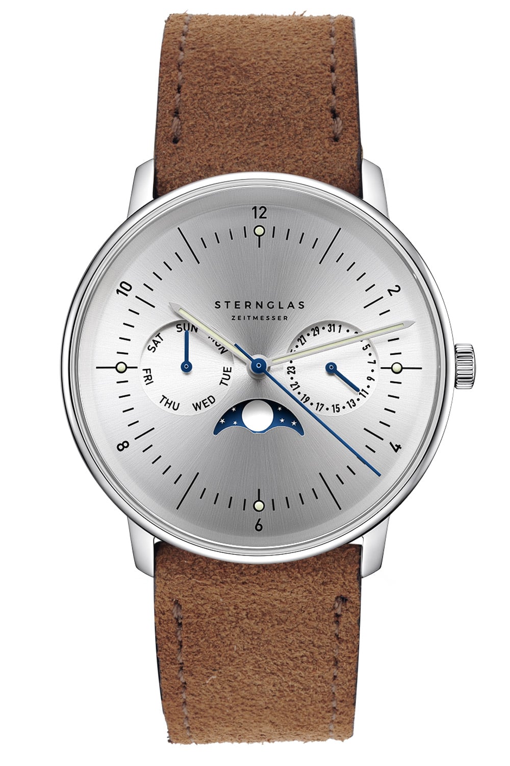 Sternglas Sternglas S01 NM52 WL01 Armbanduhr Naos Mondphase Silberfarben/Wildleder Braun