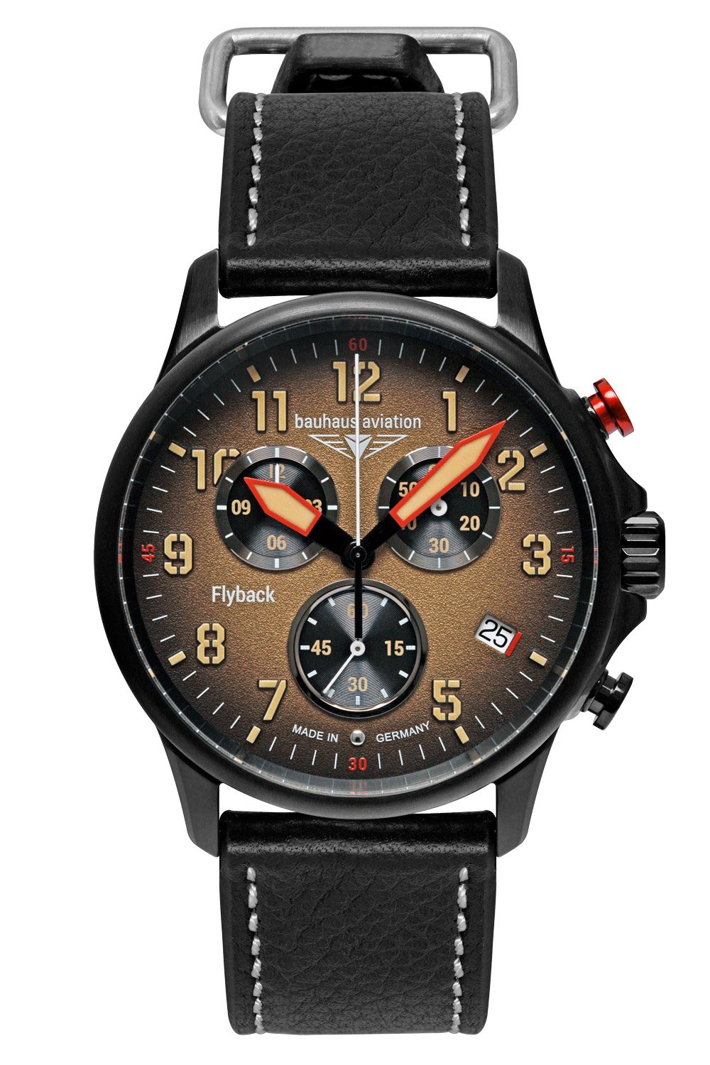 Bauhaus 2888-5 Herrenuhr Aviation Chronograph Flyback Schwarz/Ockerfarben