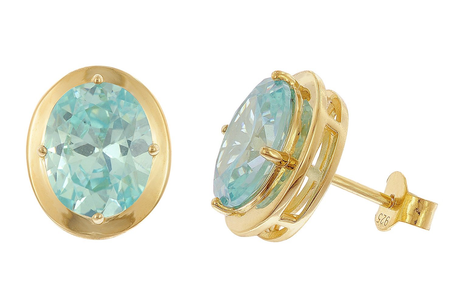 Acalee 70-1052-02 Damen-Ohrringe 925 Silber Vergoldet Zirkonia Aquamarinblau