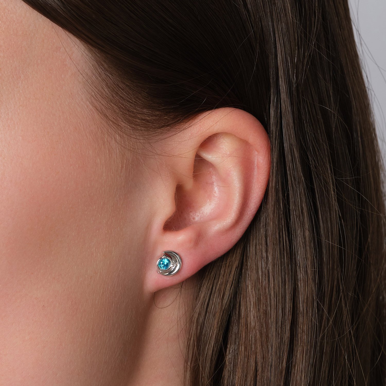 Acalee Women's Stud Earrings 925 Silver With Blue Cubic