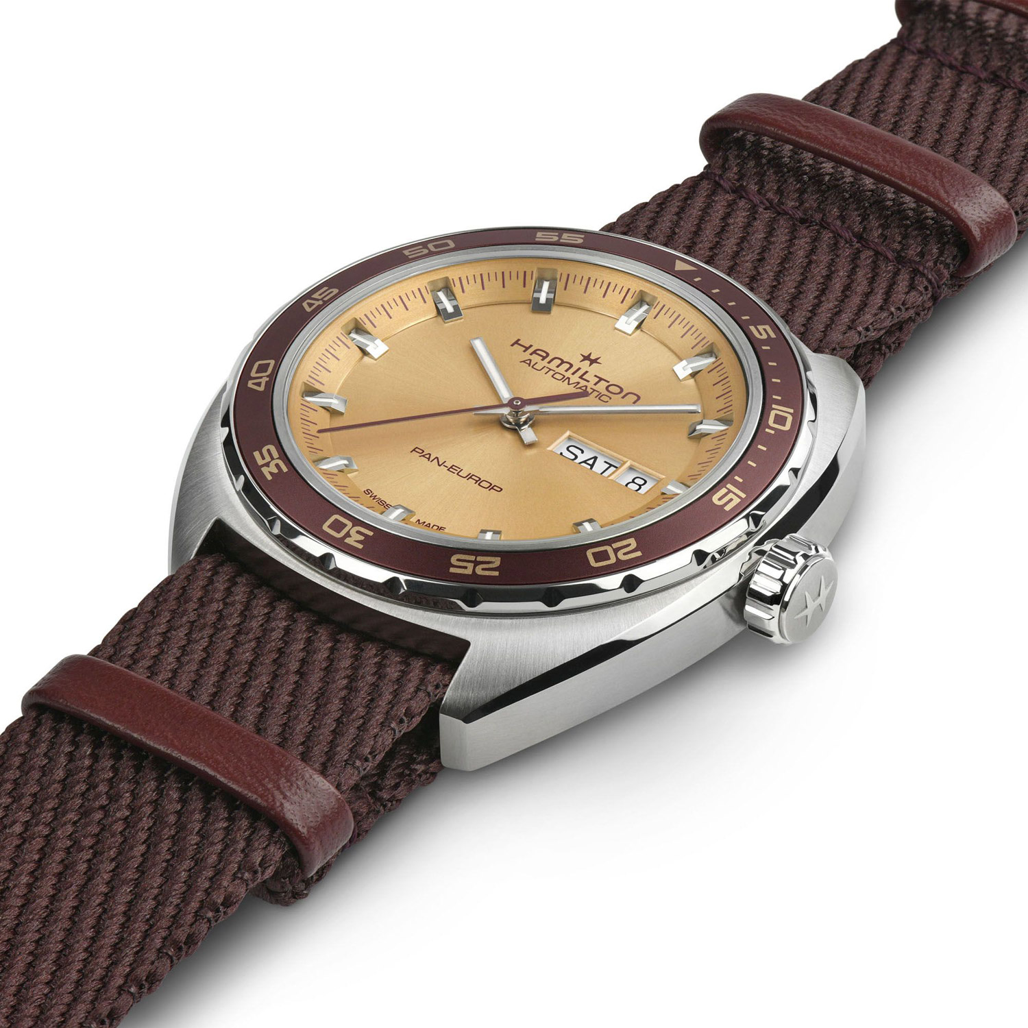 Hamilton Herrenuhr Pan Europ Day Date Automatik Beige 2 Bänder 