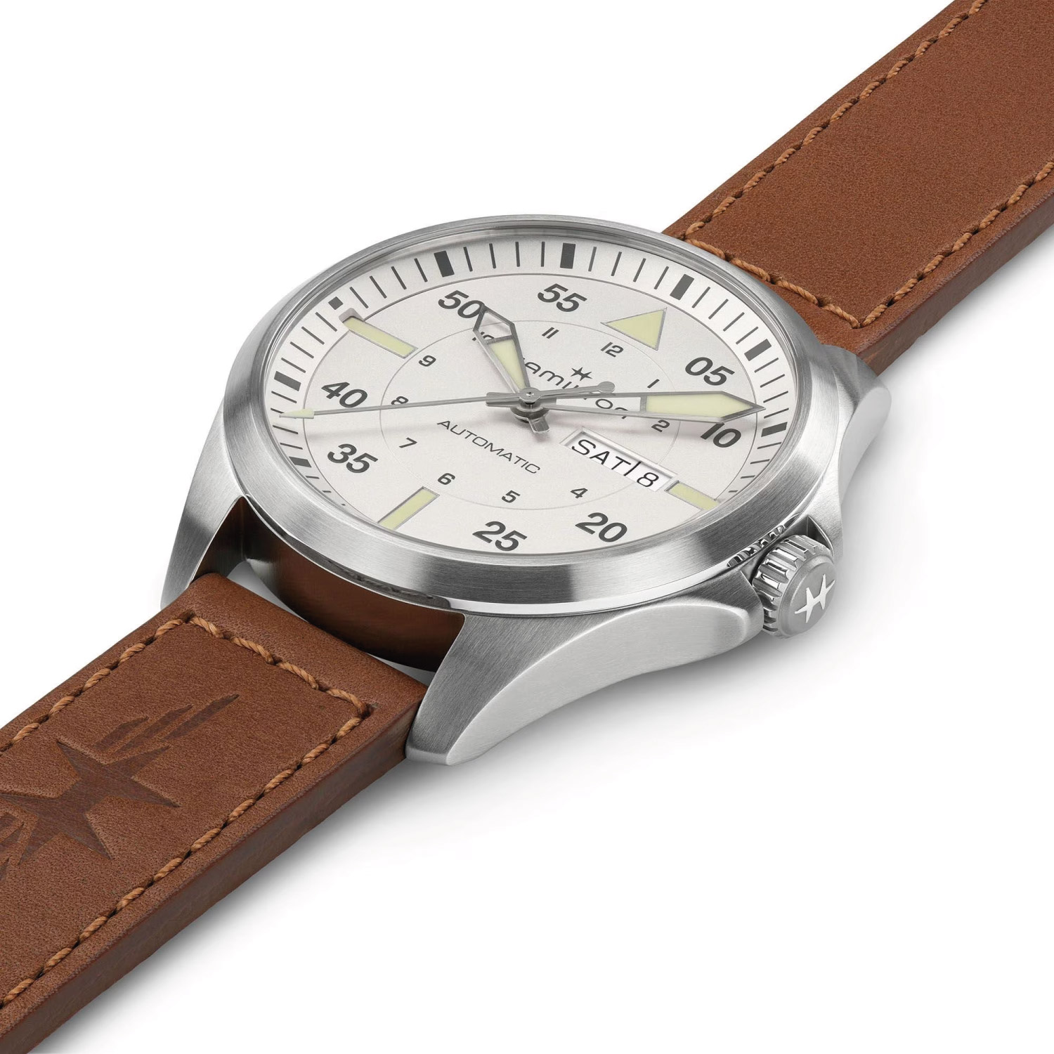 Hamilton Herrenuhr Khaki Aviation Pilot Day Date Automatik Cognac 