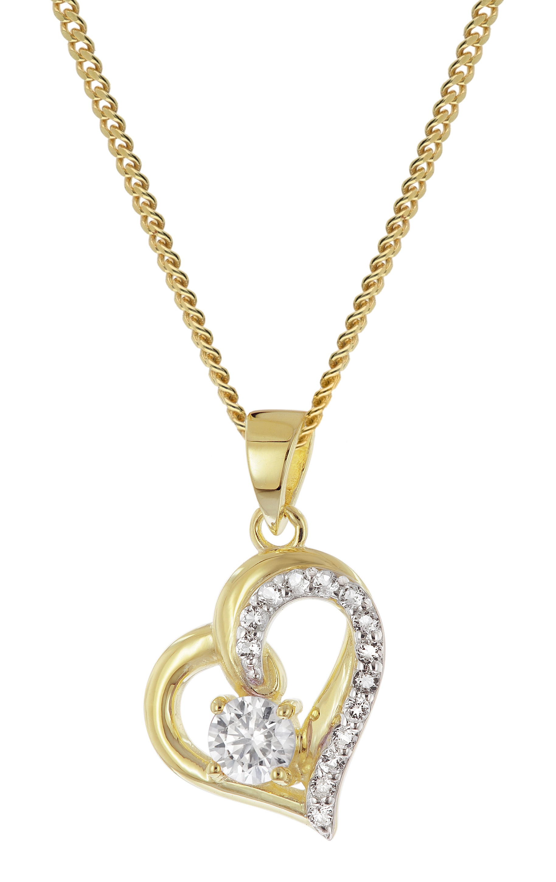 trendor 21197 Herz Gold-Anhänger 333 mit Zirkonia an vergoldeter Silberkette