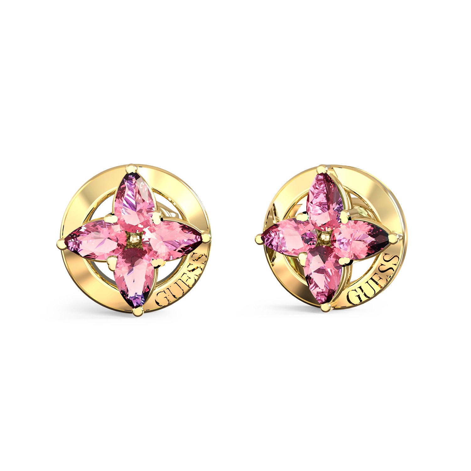 Guess JUBE06040JWYGGNT/U Damen-Ohrringe Ohrstecker Flowers Pink Goldfarben