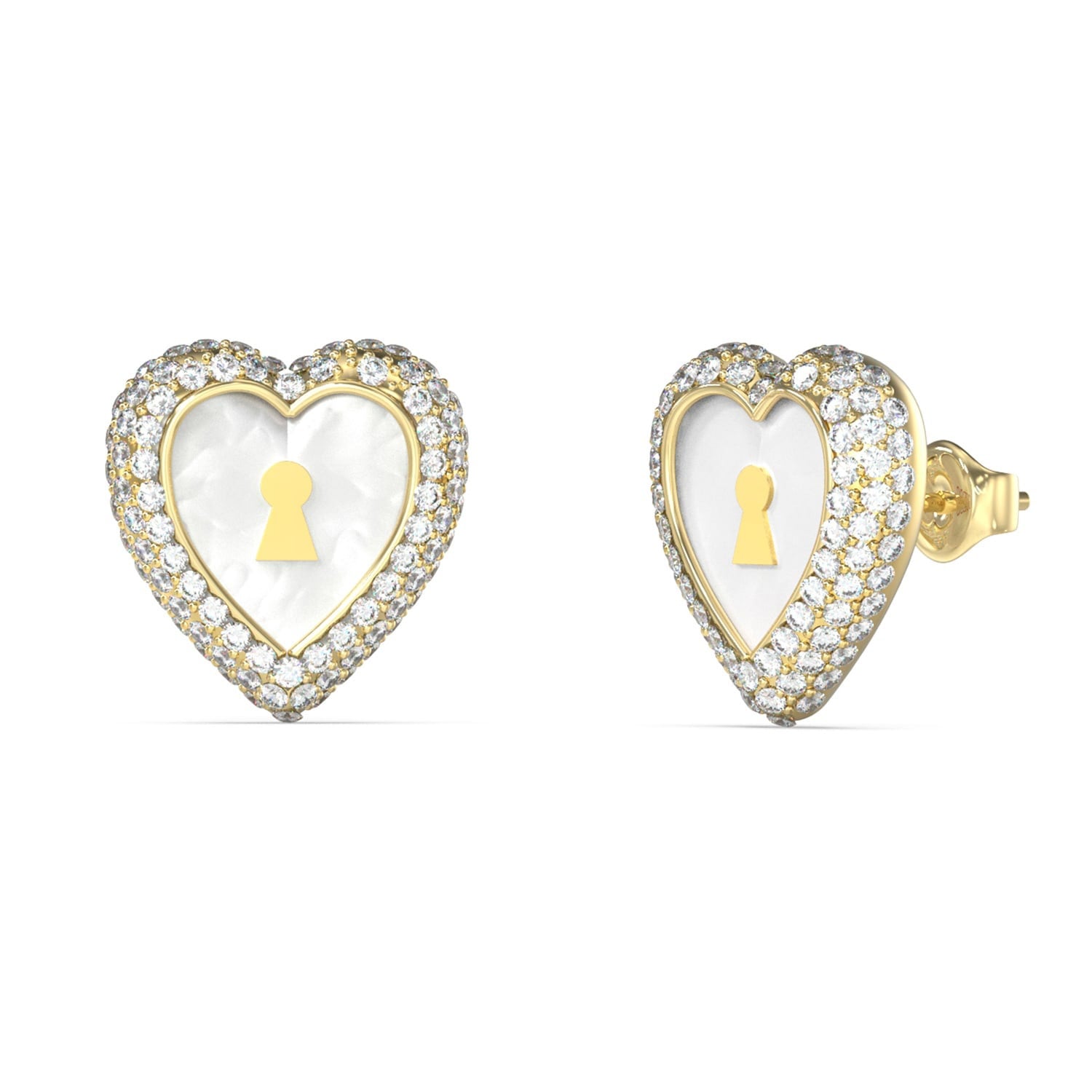 Guess JUBE06065JWYGT/U Damen-Ohrringe Ohrstecker Herz Perlmutt Goldfarben