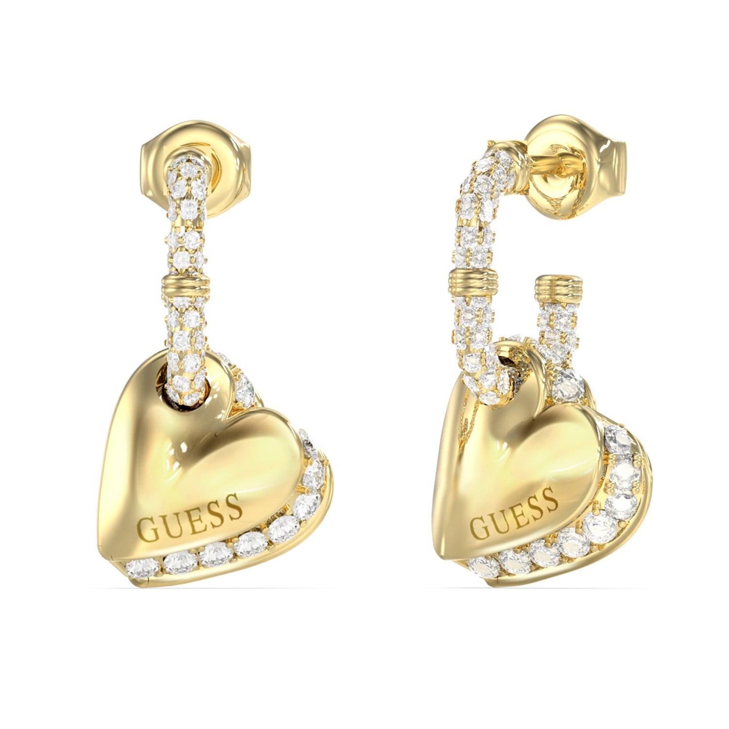 Guess JUBE06076JWYGT/U Damen-Ohrringe Herz Pavé Creolen Goldfarben
