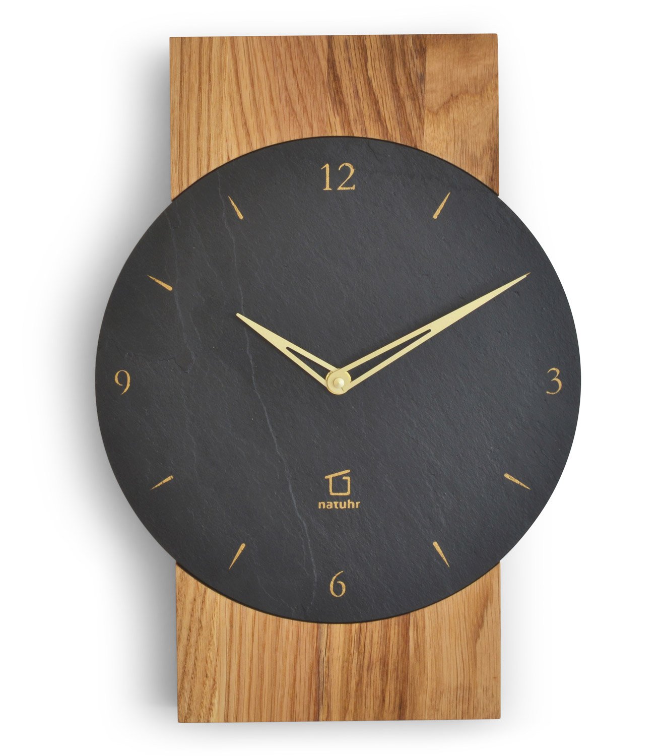 Natuhr 18NU1-10-1 Funk-Wanduhr Steineiche Eiche Massivholz Schiefer