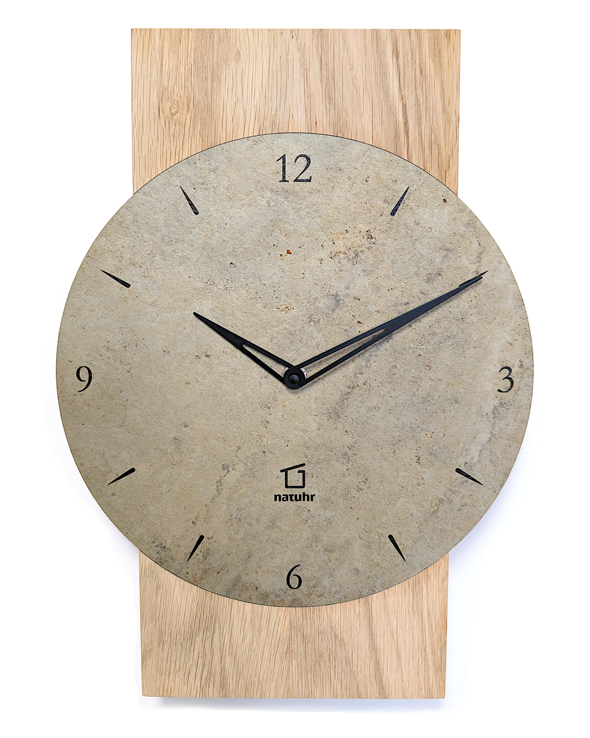 Natuhr 18NU1-10-2 Funk-Wanduhr Zugspitze Massivholz Eiche und Schiefer