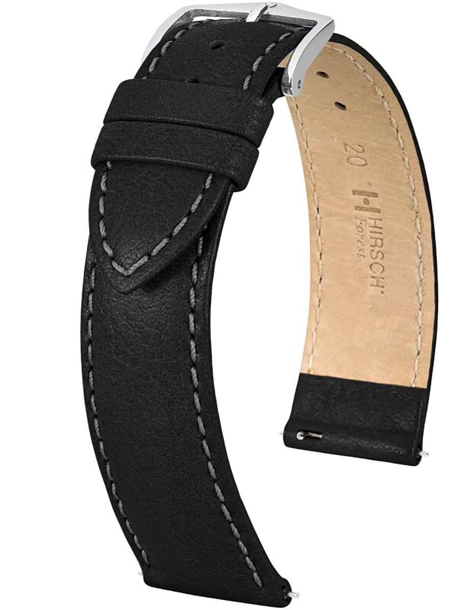 Hirsch 17920250-2-22 Leder-Uhrenarmband Forest L 22 mm Schwarz